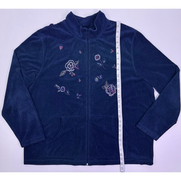 Koret Woman Blue Embroidered Corduroy Zip-Up Jacket Size 2X - Picture 8 of 9